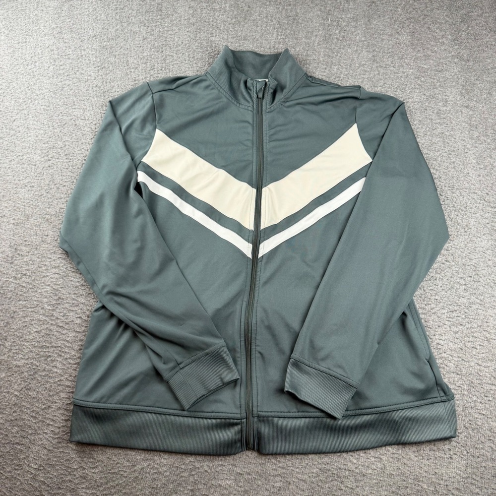 Zelos Track Jacket Women's 0X Green Chevron Full Zip Mock Neck Activewear